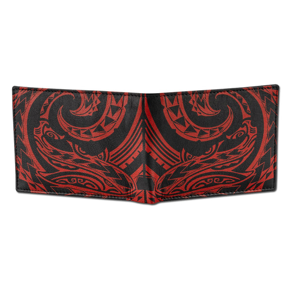 BlackWithRed - KM21 - Polynesian tattoo bifold wallet - Art: "Manu" by Eugene Ta'ase - NĀ KOA