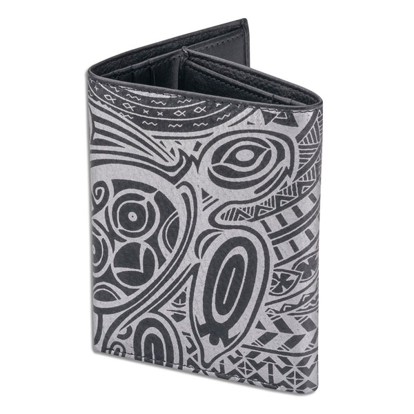 BlackwithSilverRFID - KT22 - Hawaiian tattoo trifold wallet - Art: " ‘Ohana" by Samson Harp - NĀ KOA