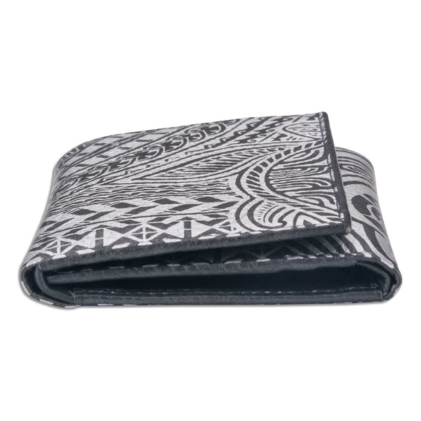 BlackwithSilverRFID - KT22 - Hawaiian tattoo trifold wallet - Art: " ‘Ohana" by Samson Harp - NĀ KOA