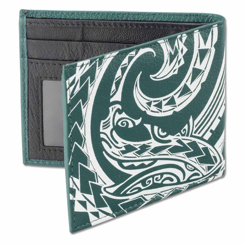Green - KM24 - Tribal shark tattoo bifold wallet - Art: 