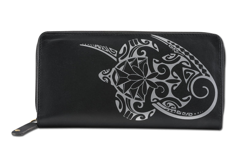 BlackwithSilverRFID - KZ22 - Polynesian tattoo wallet for women - Art: 