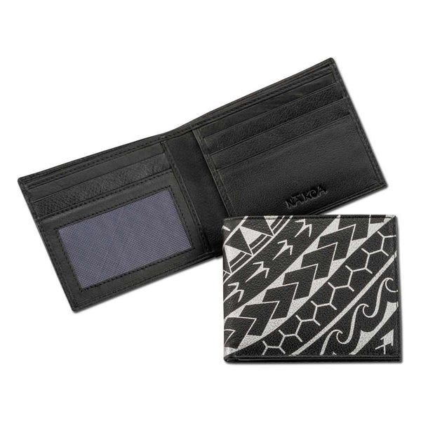 BlackwithSilver - KM21 - Polynesian tattoo bifold wallet - Art: "Manu" by Eugene Ta'ase - NĀ KOA