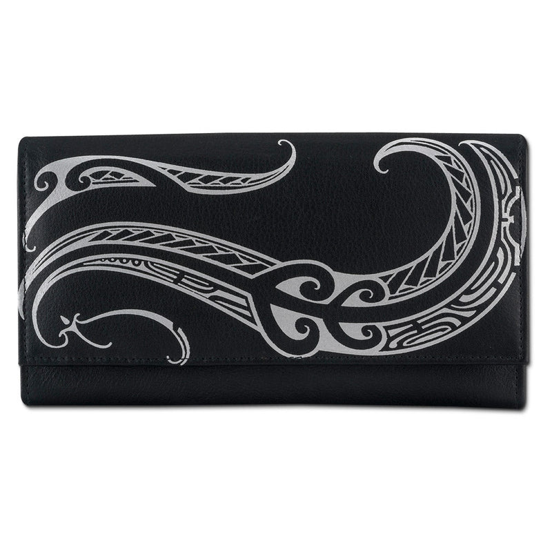 BlackwithSilverRFID - KW23 - Hawaiian tattoo clutch wallet - Art: 