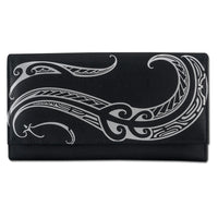 BlackwithSilverRFID - KW23 - Hawaiian tattoo clutch wallet - Art: "Ahona" by Kuaika Quenga - NĀ KOA