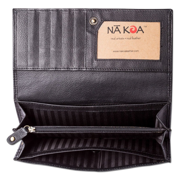 Green KW23 - Hawaiian tattoo clutch wallet - Art: "Ahona" by Kuaika Quenga - NĀ KOA