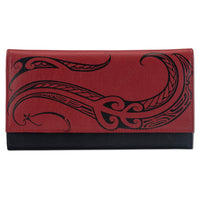 Red KW23 - Hawaiian tattoo clutch wallet - Art: "Ahona" by Kuaika Quenga - NĀ KOA