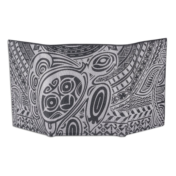 BlackWithSilverRFID - KT22 - Hawaiian tattoo trifold wallet - Art: " ‘Ohana" by Samson Harp - NĀ KOA