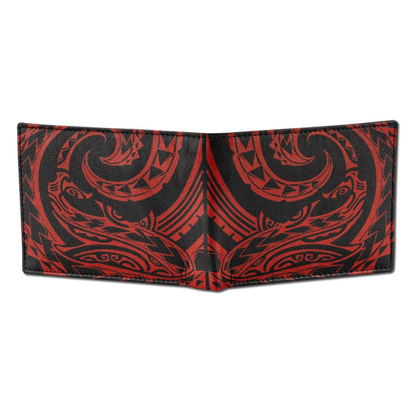 BlackWithRed RFID - Polynesian tattoo bifold wallet - Art: "Manu" by Eugene Ta'ase - NĀ KOA