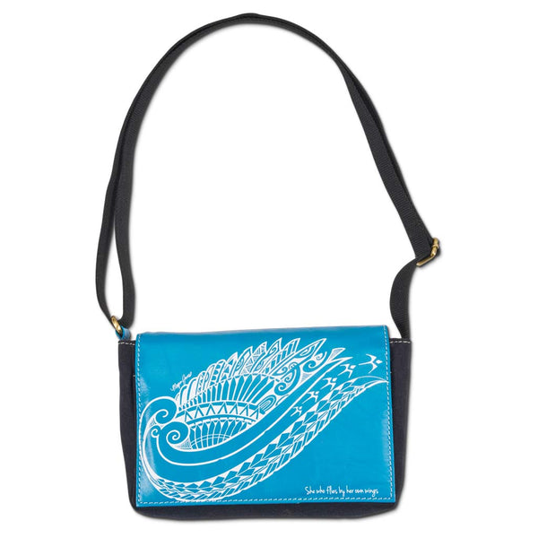 KP21 A - Polynesian Tattoo Crossbody Purse - Art: "Kaulele" by Megan Jones, Color: Aqua Blue - NĀ KOA