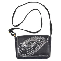 KP21 BW - Polynesian Tattoo Crossbody Purse - Art: "Kaulele" by Megan Jones, Color: Black/Silver - NĀ KOA