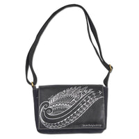 KP21 BW - Polynesian Tattoo Crossbody Purse - Art: "Kaulele" by Megan Jones, Color: Black/Silver - NĀ KOA