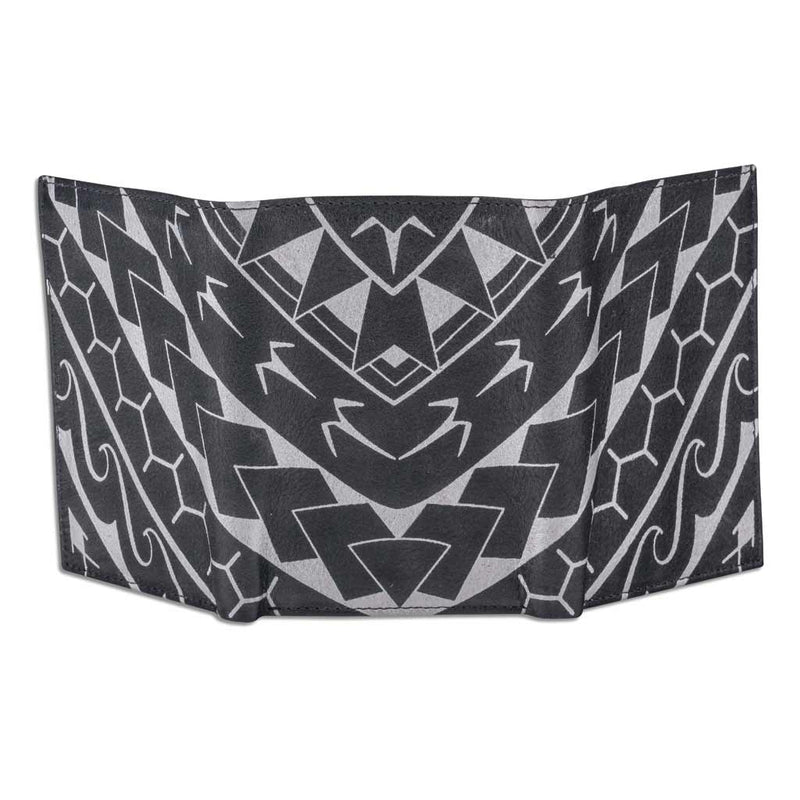 BlackWithSilverRFID - Polynesian tattoo trifold wallet - Art: 