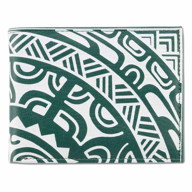 Green  Polynesian tattoo wallet with flip ID -by Sulu'ape Pili Mo'o - NĀ KOA