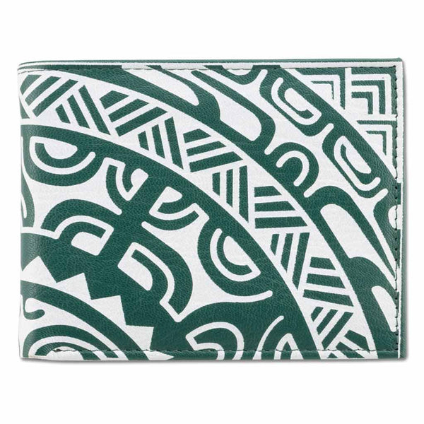 Green  Polynesian tattoo wallet with flip ID -by Sulu'ape Pili Mo'o - NĀ KOA