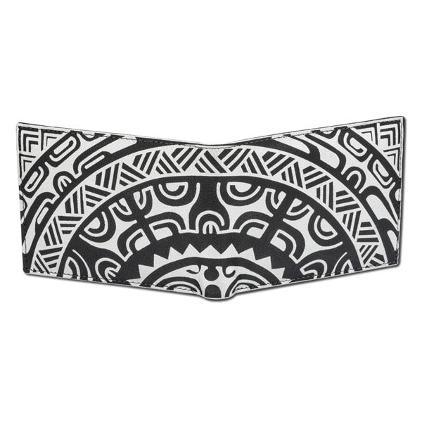 BlackwithSilver KM33 - Polynesian tattoo wallet with flip ID  by Sulu'ape Pili Mo'o - NĀ KOA