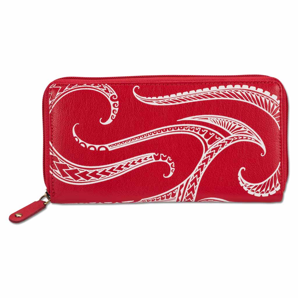 Leather Zip Wallet with Hawaiian Tattoo Art by Kuaika Quenga | NĀ KOA