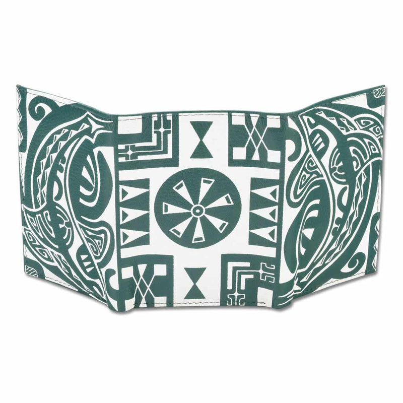 Green KT23 - Tahitian shark tattoo trifold wallet - Art: 