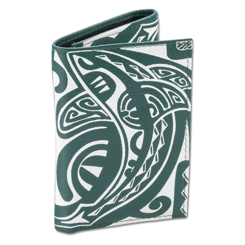 Green - KT23 - Tahitian shark tattoo trifold wallet - Art: 