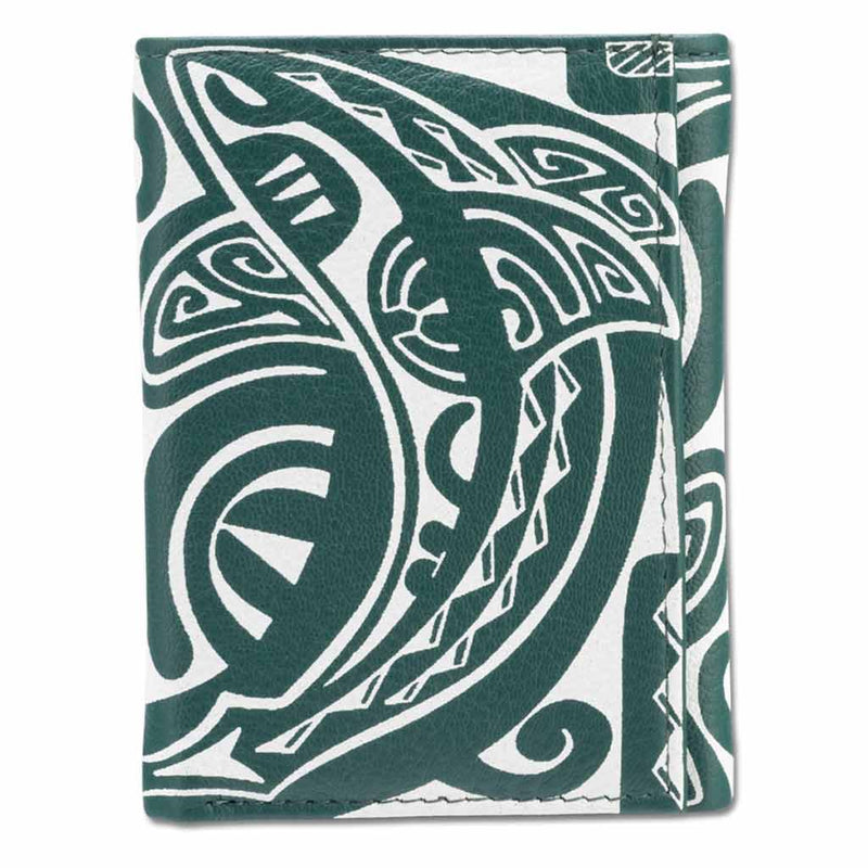 Green KT23 - Tahitian shark tattoo trifold wallet - Art: 
