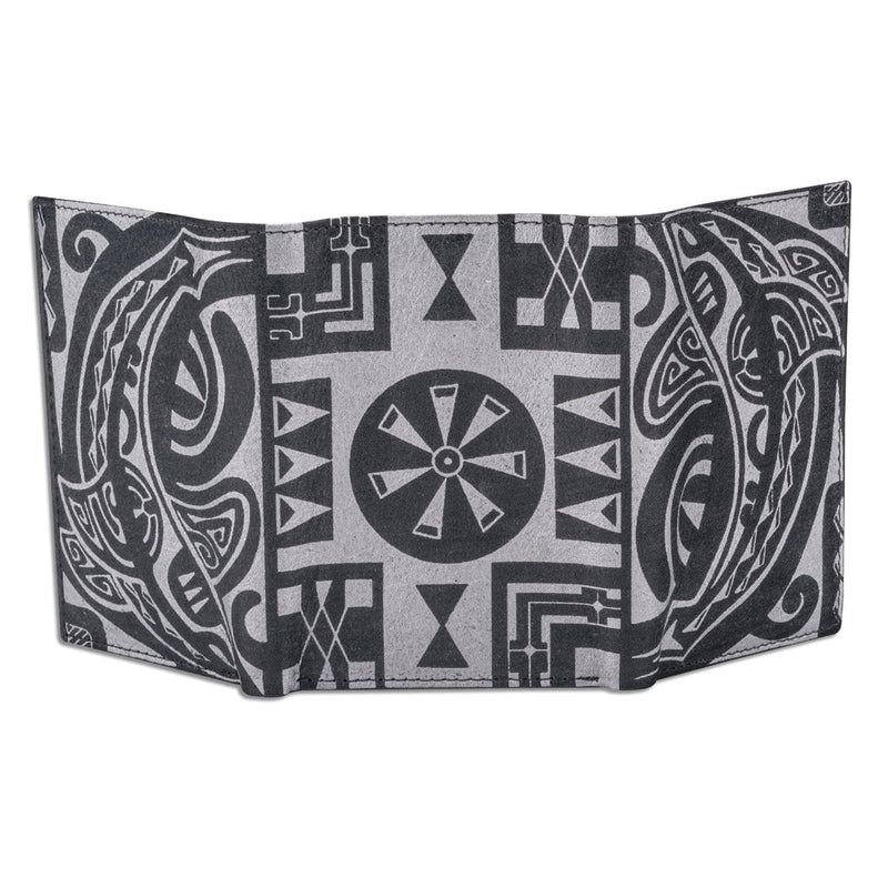 BlackWithSilver  - Tahitian shark tattoo trifold wallet - Art: 