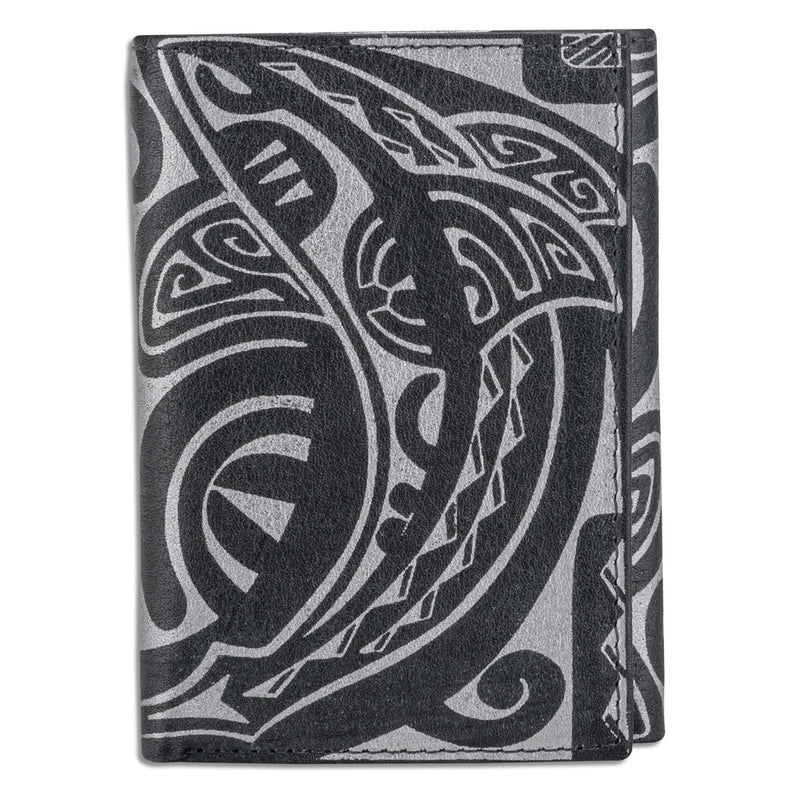 BlackWithSilver  KT23 - Tahitian shark tattoo trifold wallet - Art: 