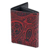 BlackWithRedRFID - KT22 - Hawaiian tattoo trifold wallet - Art: " ‘Ohana" by Samson Harp - NĀ KOA