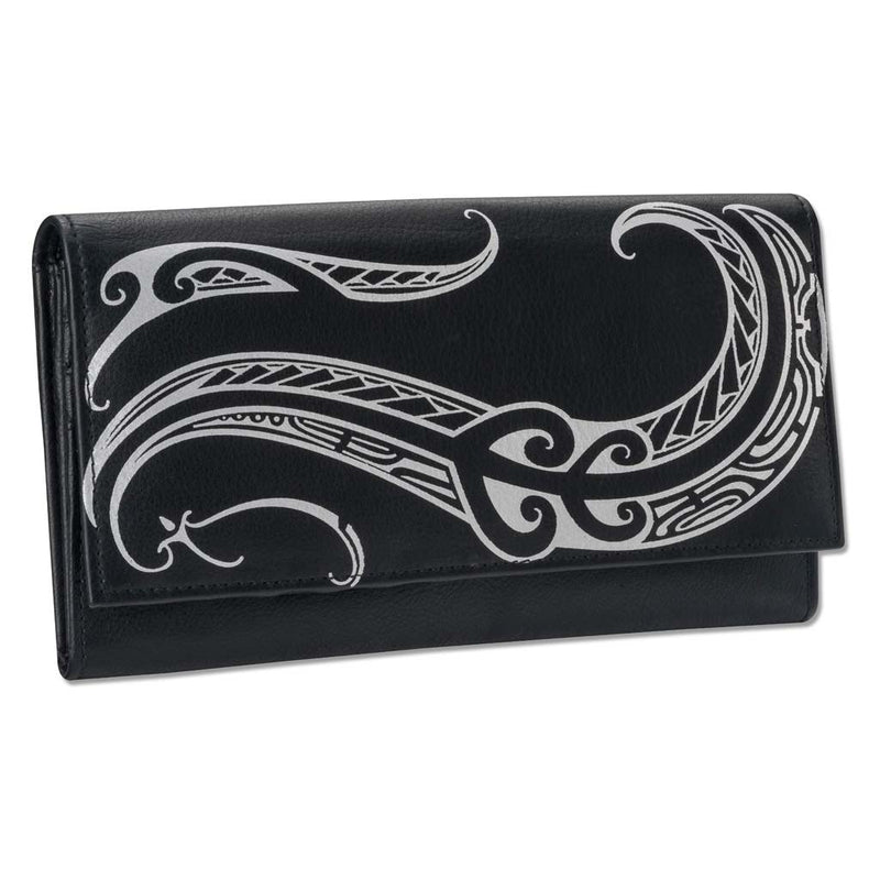 BlackwithSilverRFID - KW23 - Hawaiian tattoo clutch wallet - Art: 