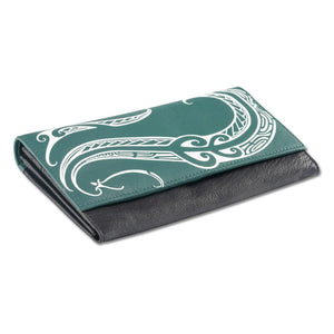 NAKOA Polynesian Tattoo Leather Clutch Wallet – Women's, Model Ahona, Black, 7.875x4x1 Inches