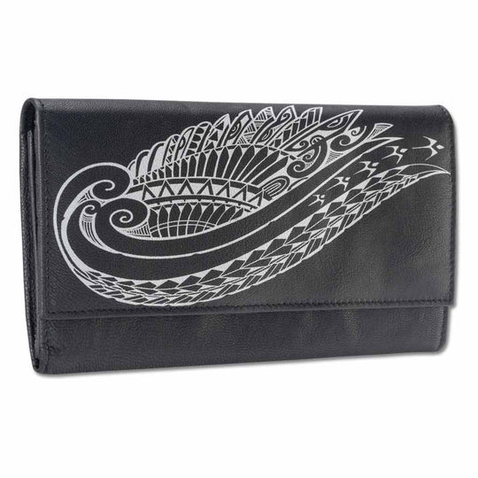 NAKOA Polynesian Tattoo Leather Women's Clutch Wallet "Ikaika" In Red - Genuine Leather With Samoan Art