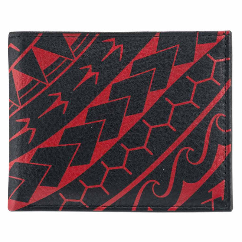 BlackWithRedRFID- KM21 - Polynesian tattoo bifold wallet - Art: 