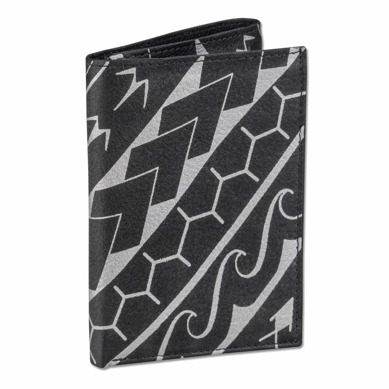 BlackWithSilverRFID - KT21 - Polynesian tattoo trifold wallet - Art: 