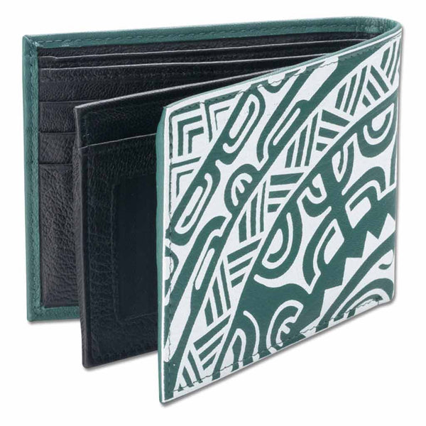 KM33 - Polynesian tattoo wallet with flip ID - Art: "Te Metua Tane" by Sulu'ape Pili Mo'o - NĀ KOA