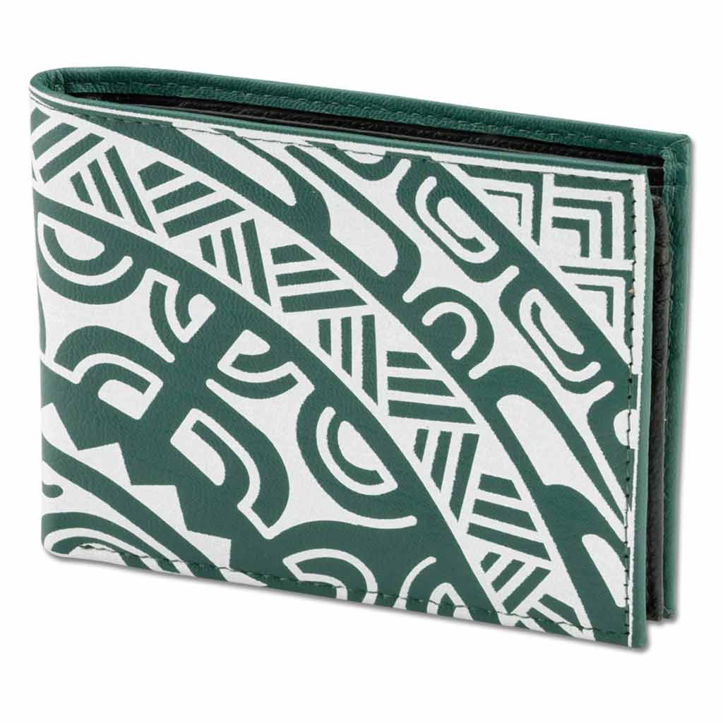 Green - KM33 - Polynesian tattoo wallet with flip ID - Art: 