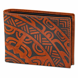 KM33 - Polynesian tattoo wallet with flip ID - Art: "Te Metua Tane" by Sulu'ape Pili Mo'o - NĀ KOA