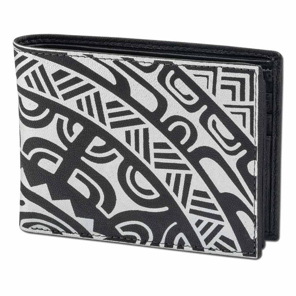 KM33 - Polynesian tattoo wallet with flip ID - Art: "Te Metua Tane" by Sulu'ape Pili Mo'o - NĀ KOA