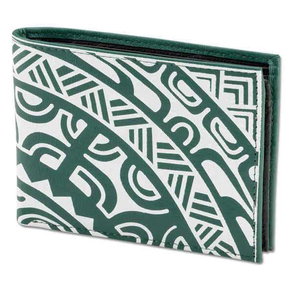 KM33 - Polynesian tattoo wallet with flip ID - Art: "Te Metua Tane" by Sulu'ape Pili Mo'o - NĀ KOA