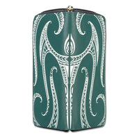 KZ21 - SALE - Hawaiian tattoo wallet for women - Art by Kuaika Quenga pm green leather - NĀ KOA