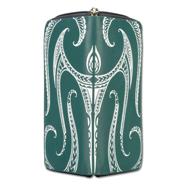 KZ21 - SALE - Hawaiian tattoo wallet for women - Art by Kuaika Quenga pm green leather - NĀ KOA