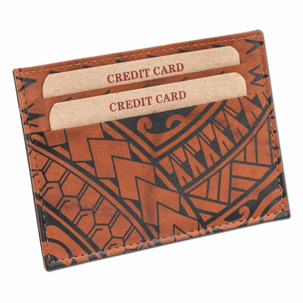 Leather Credit Card holder, Slim Wallet with Polynesian Tattoo Art