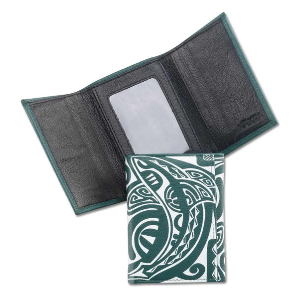 KT23 - Tahitian shark tattoo trifold wallet - Art: "Ma’o" by Teva Lowy - NĀ KOA