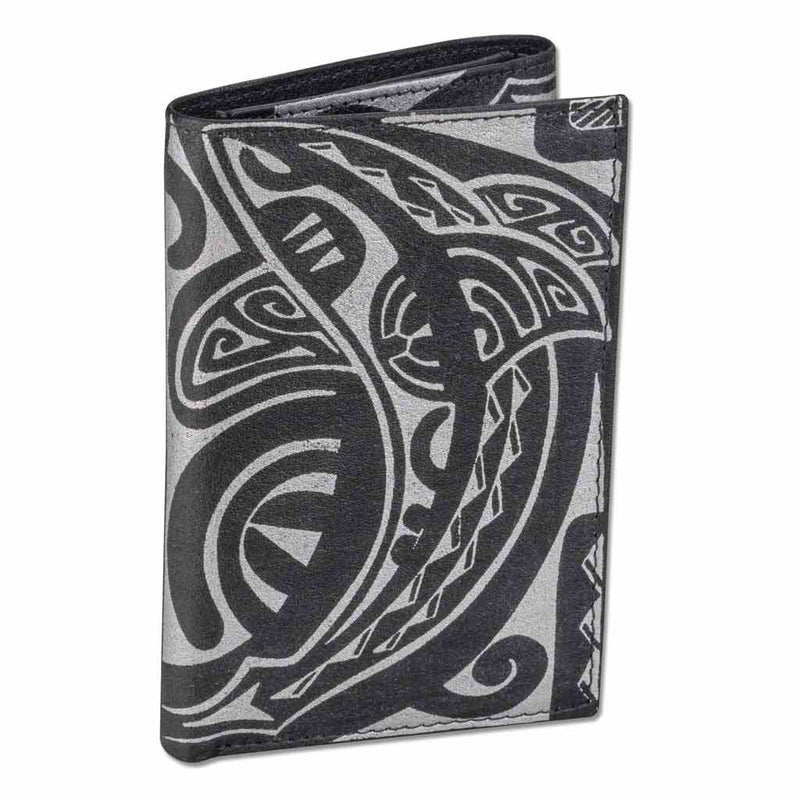 BlackWithSilver - KT23 - Tahitian shark tattoo trifold wallet - Art: 