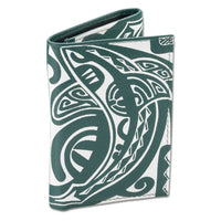 NĀ KOA KT23 Green Tahitian shark tattoo trifold wallet - Design: ‘Ma’o by Teva Lowy